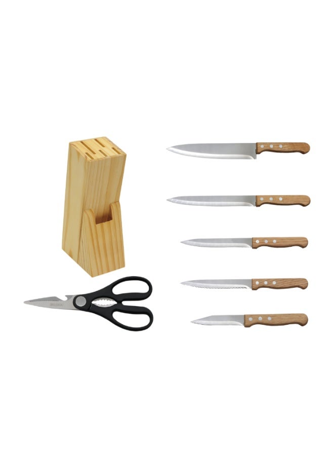 Delcasa Kitchen Knife Set- DC3792 Includes Chef, Slicer, Utility, Steak, Paring Knives and Scissors Stylish Wooden Holder and Handle - Image 2